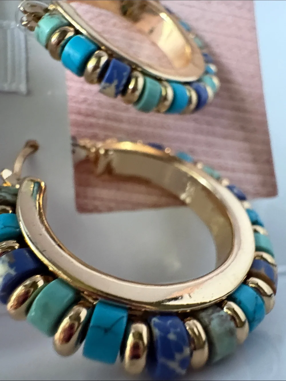 Piper Gold Hoops with Turquoise and Blue Beads